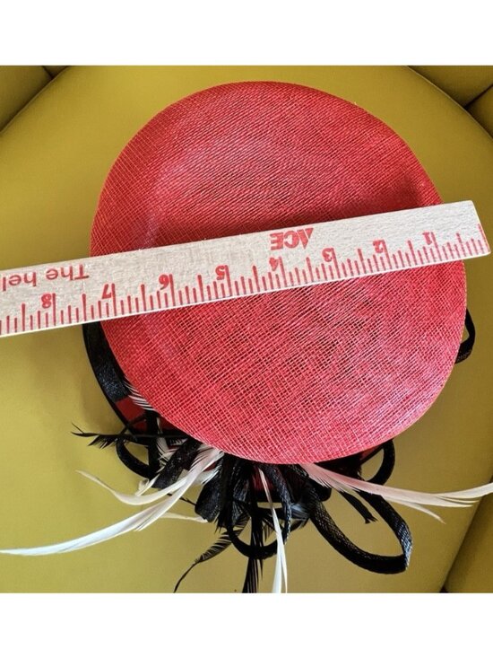 Kentucky Derby Hat Wide Brim Red Black Feathers Bows Wedding Cocktail Italian main image 12